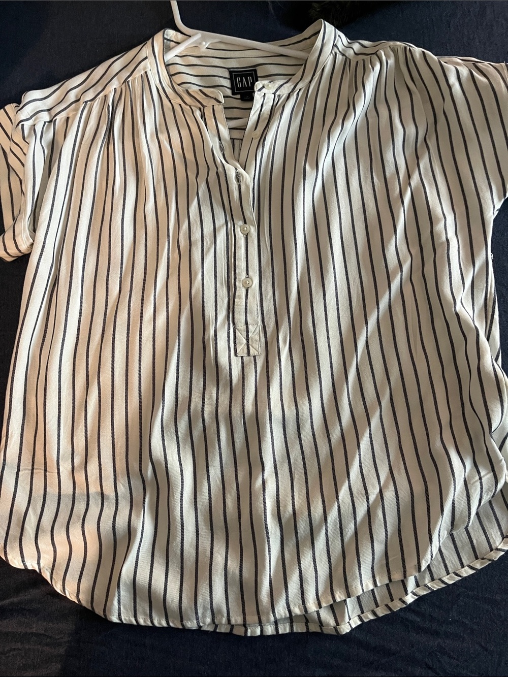 GAP White Blouse with Navy Vertical Stripes